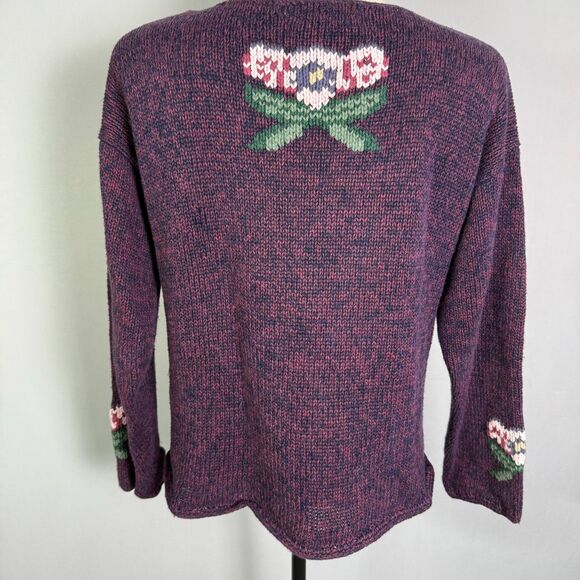 Vintage Maurices Sweater, Size Med, Hand Knitted, Purple & Pink Floral Pattern - Picture 6 of 12